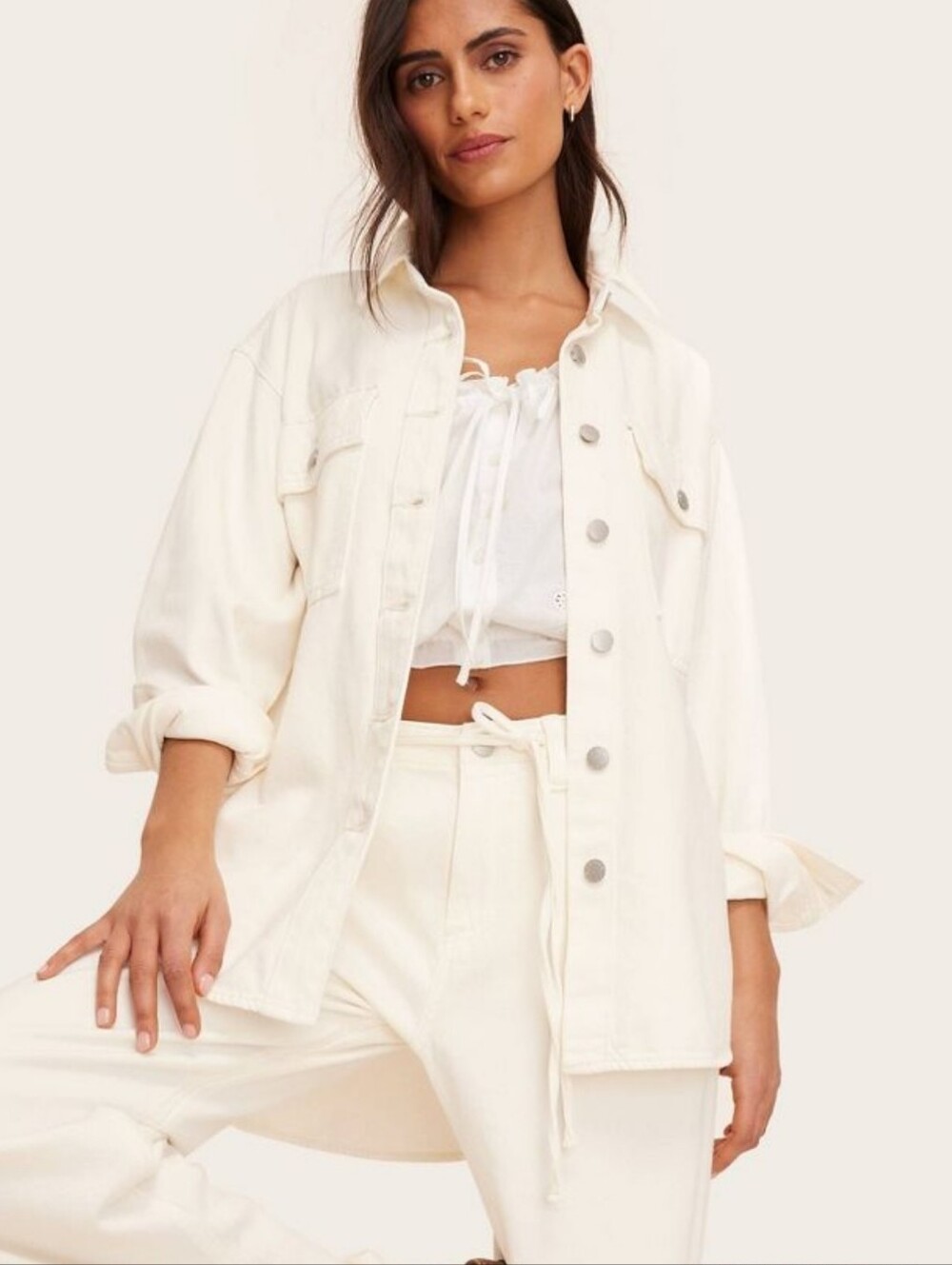 Women's Long Sleeve Denim Shacket- Parke x Target Cream XS